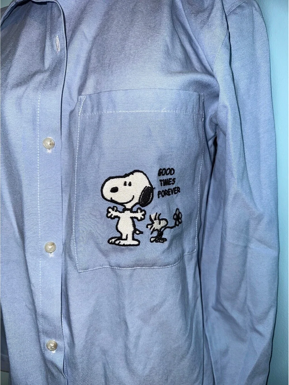 RARE ZARA Light Blue Peanuts Y2K Button Up Size 13/14(M)